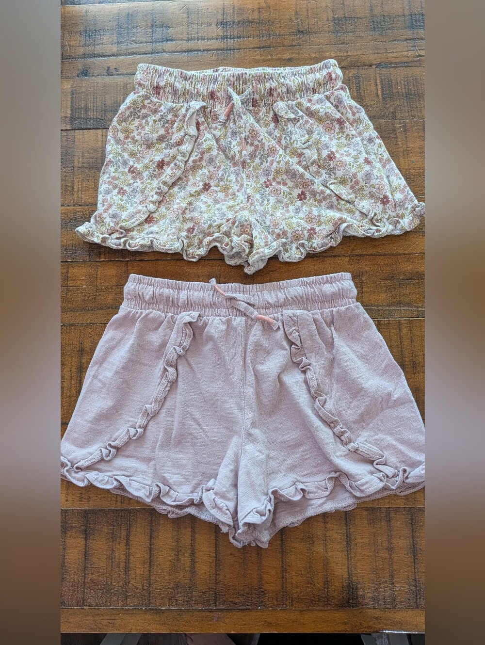next Pale Purple And Floral Ruffle Trim High Girls' Cotton Shorts, 2 Pairs